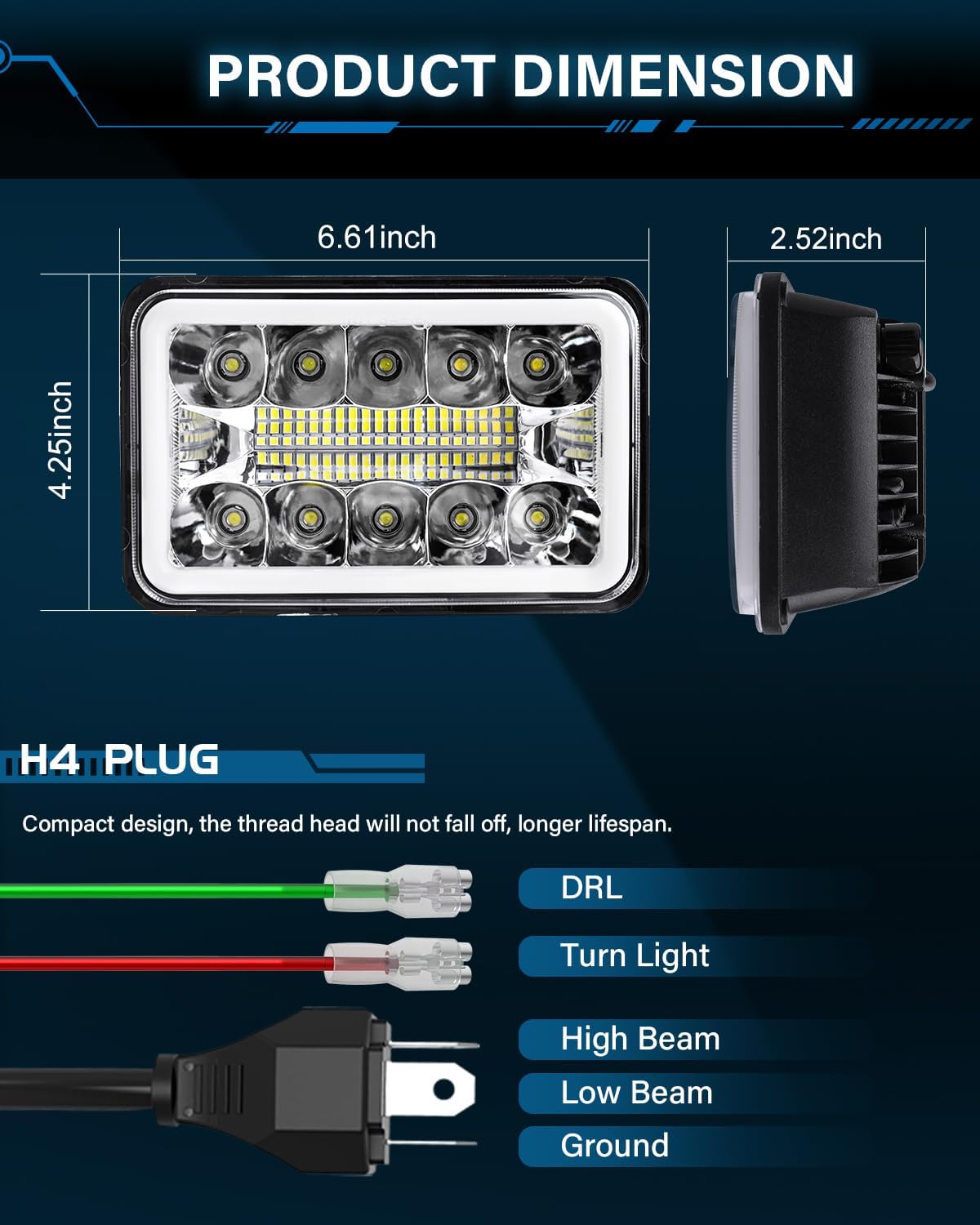 CO LIGHT 2PCS 7x6 5x7 LED Headlights, Angel Eyes Cool Halo, White & Amber DRL with Turn Signal