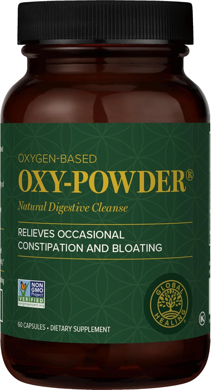 Global Healing Center Oxy-Powder Oxygen Based Safe and Natural Colon Cleanser and Relief from Occasional Constipation (120 Capsules)(Packaging may vary) | Global Healing Gut Cleanse - Magnesium Oxide Stool Softener(120 Capsules)
