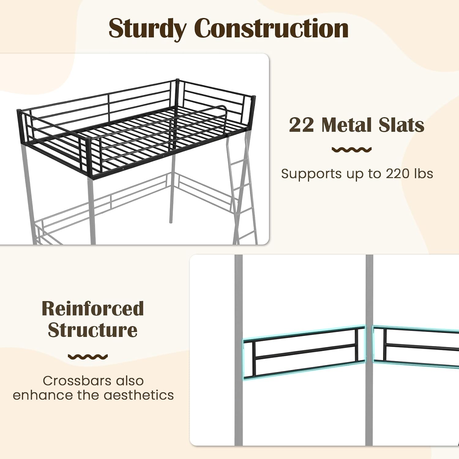 GIANTEX Twin Size Loft Bed, Metal Loft Bed Frame with Ladder & Safety Guardrail, Space-Saving with Ample Space Underneath, for Teens Junior and Adults
