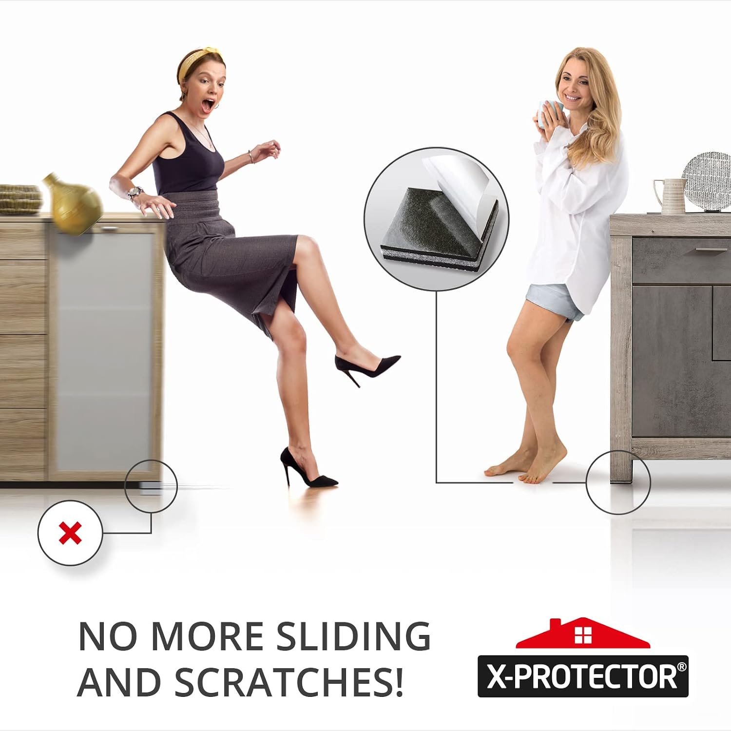 X-PROTECTOR Non Slip Furniture Pads – 12 Premium Furniture Grippers 3"! | Best SelfAdhesive Rubber Feet Furniture Feet – Ideal Non Skid Furniture Pad Floor Protectors – Keep Furniture in Place!