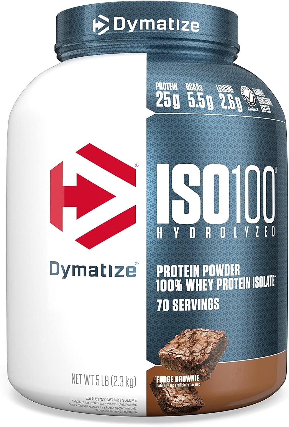 Dymatize ISO100 Protein Powder, 100% Whey Isolate, Gourmet Chocolate | 25g Protein, Hydrolyzed, Fast-Absorbing, Supports Muscle Health, 5.5g BCAAs, Gluten-Free, 76 Servings, 5 lb