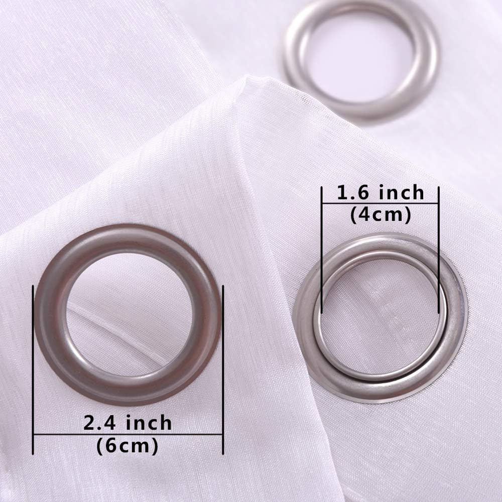 KOUFALL White Sheer Curtains 72 Inches Long for Bedroom Set of 2 Panels Grommet Faux Linen Window Voile Semi Baisc Decorative Sheer Curtains for