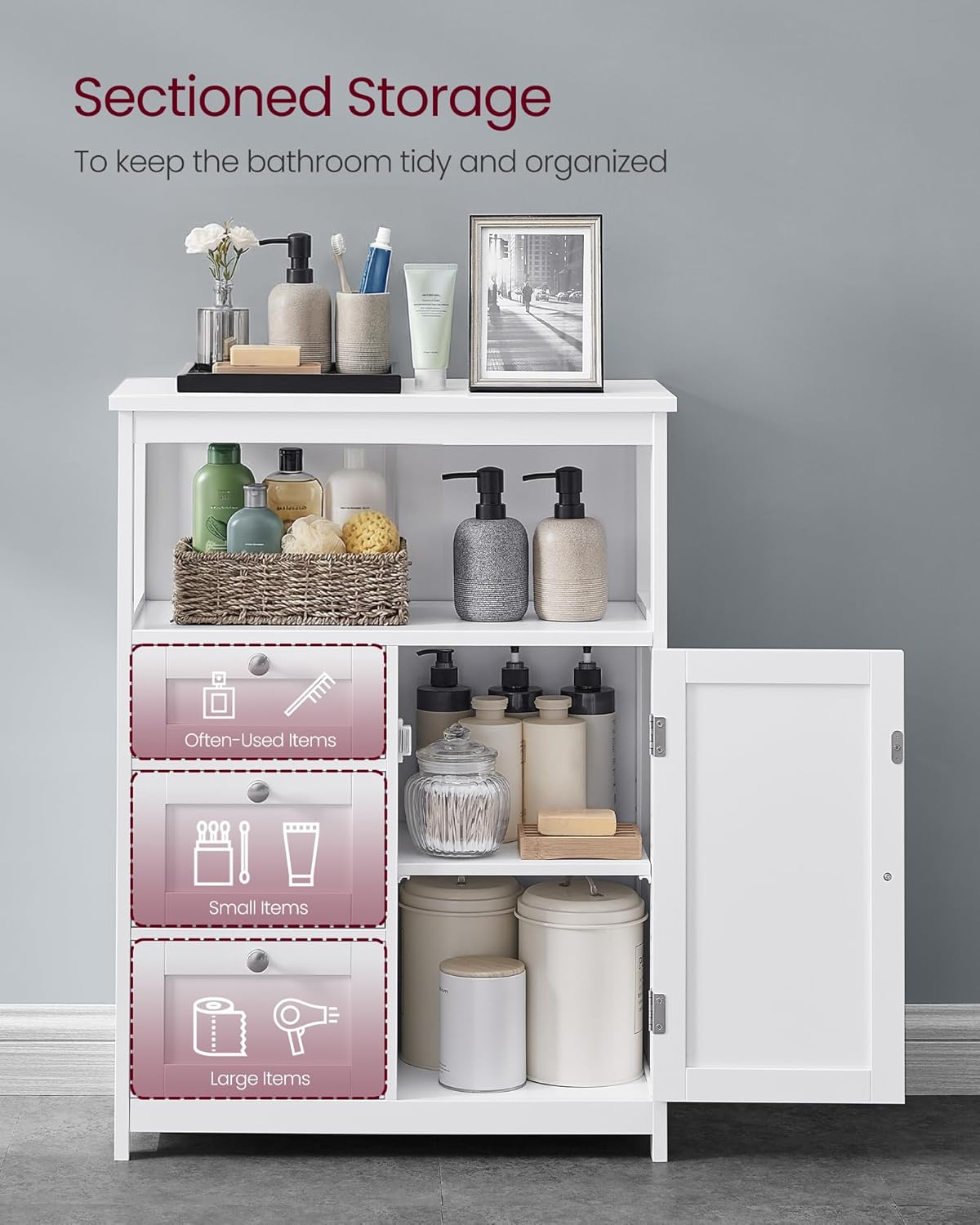 VASAGLE Bathroom Storage Cabinet, with 2 Doors, 31.5" H, Cloud White