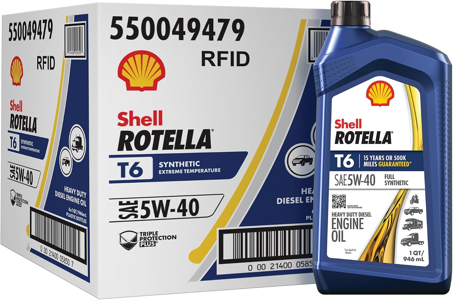 Shell Rotella T6 Full Synthetic Heavy Duty Engine Oil 5W-40, 55 Gallon Drum