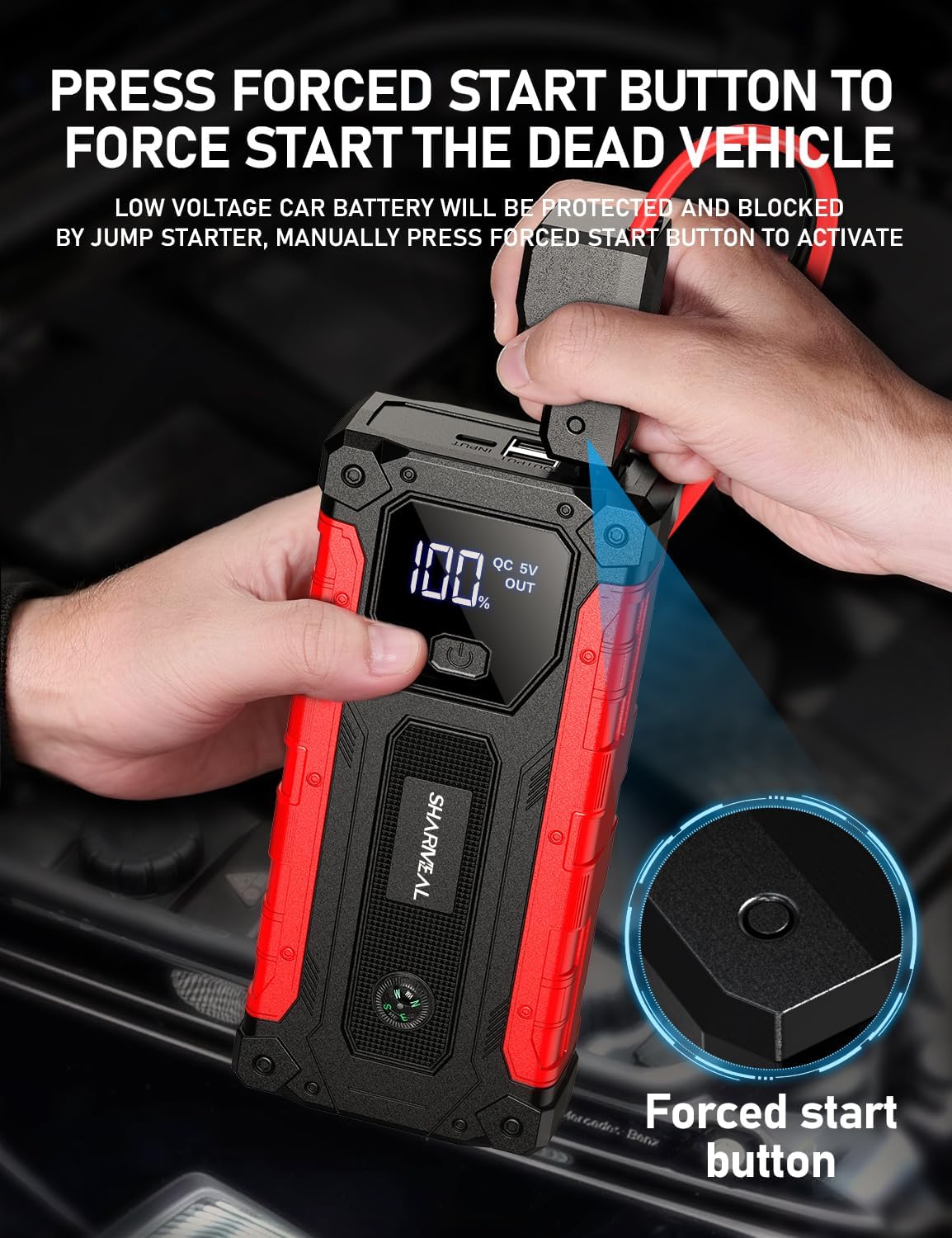 Sharmeal Car Battery Jump Starter 7000A, Jump Starter Battery Pack for All Gas and 12.0L Diesel, 12V Portable Jump Box with LED Light