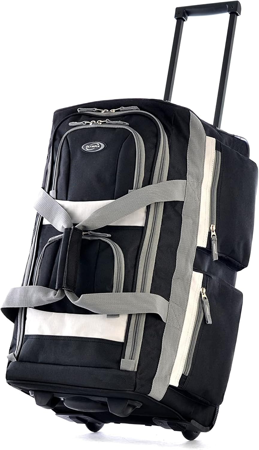 Olympia U.S.A. 33 inch Jumbo Size 8 Pockets Wheeled Rolling Duffel Bag Water Resistant Luggage Lightweight Travel Suitcase with Retractable Handle