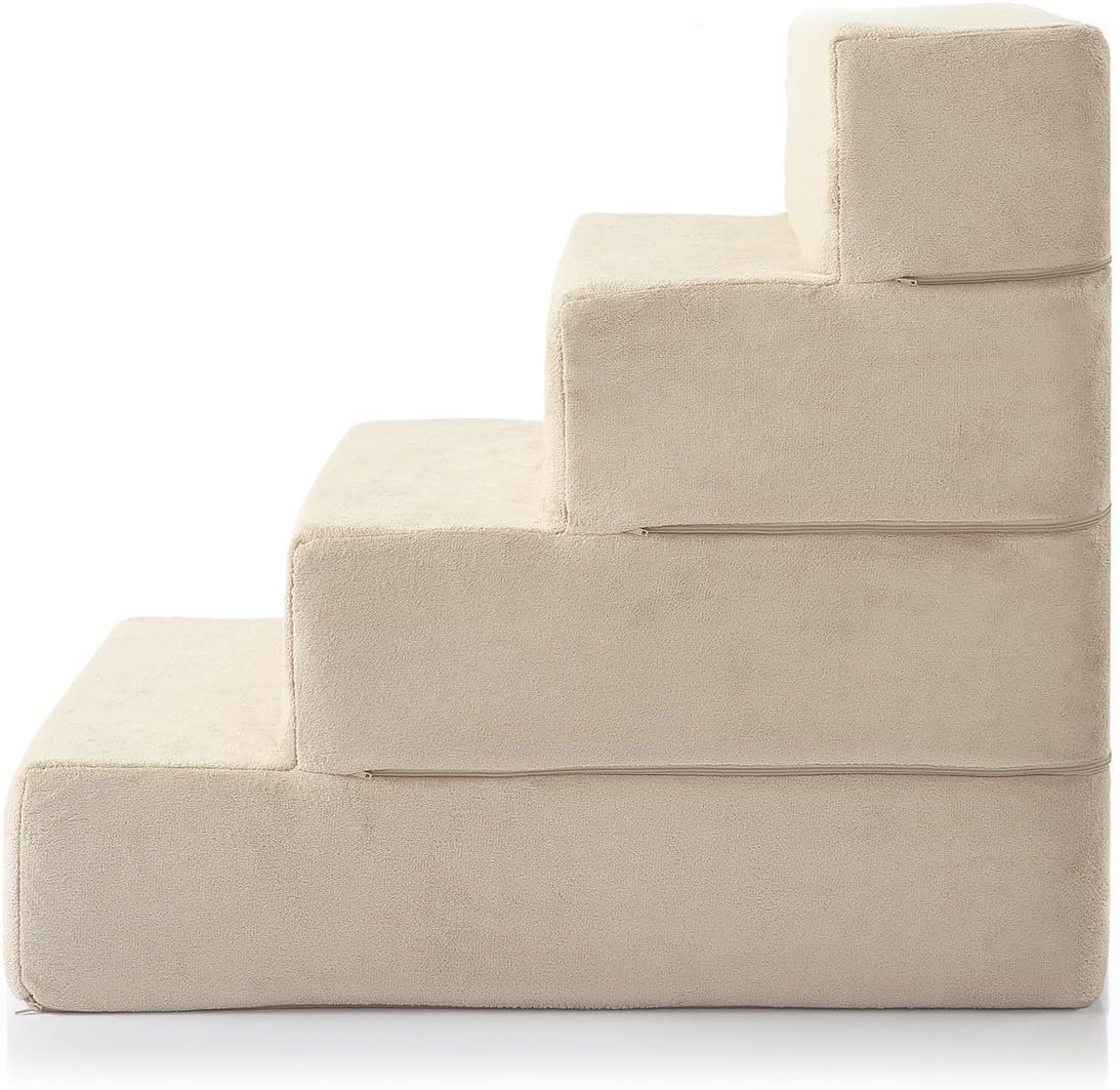 ZINUS Foam 13 Inch 2-Step Step Pet Stairs / Pet Ramp for Cats and Dogs, Extra Small, Beige