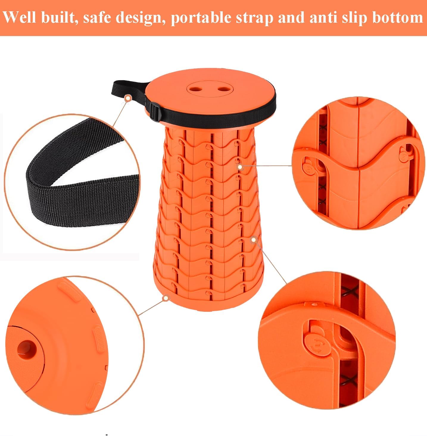 Fishboy Collapsible Stool for Adults, Portable Folding Camping Seat, 400lbs