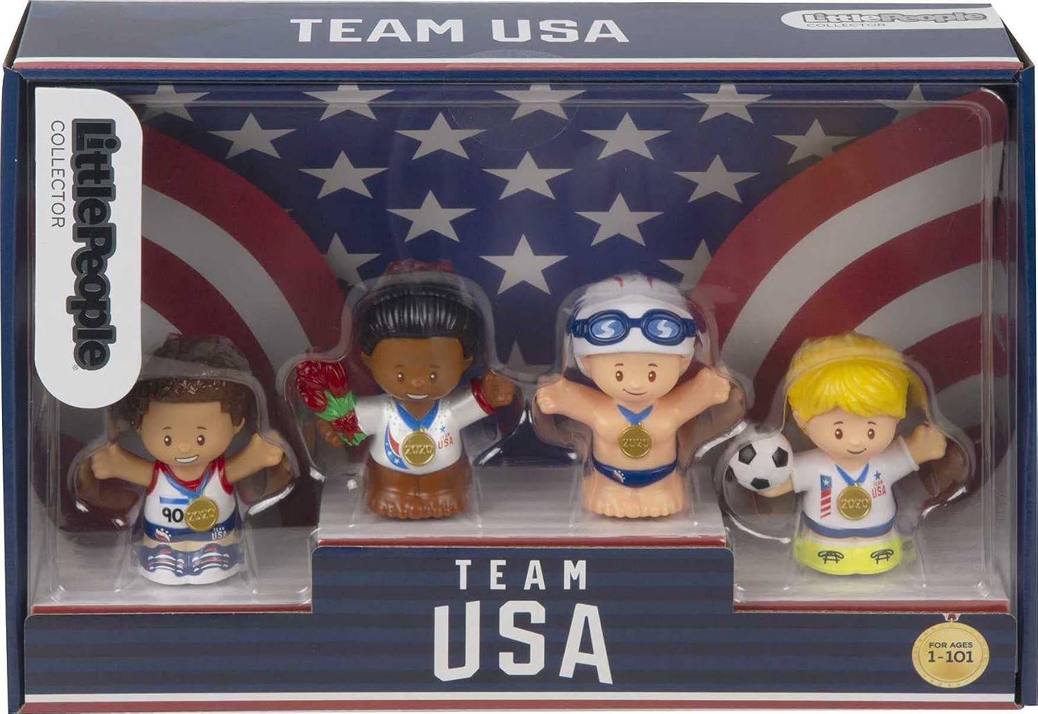 Little People Collector Team USA Classic Sports Special Edition Set for Adults & Fans, 4 Athlete Figures in Display Package