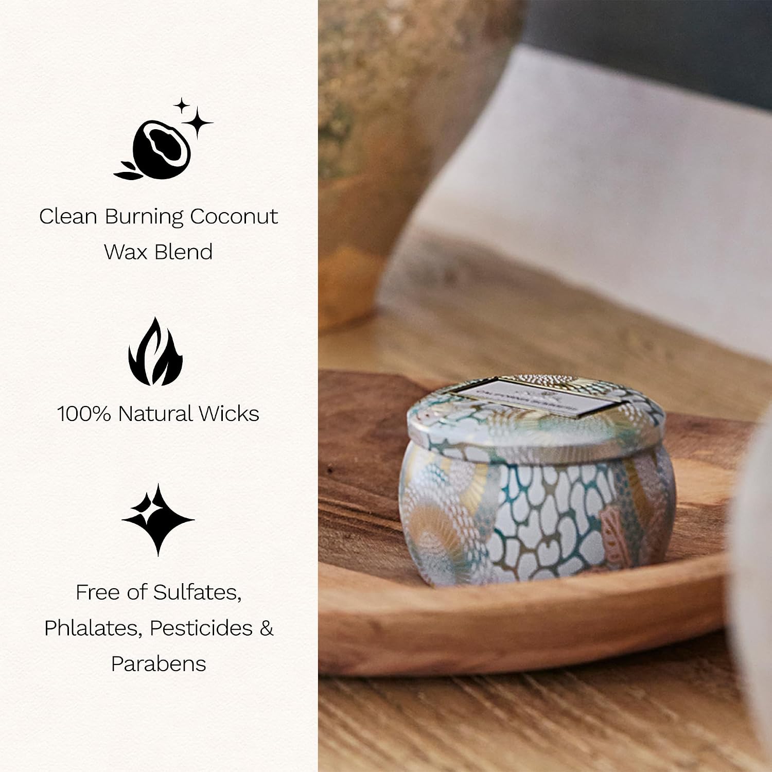 Voluspa Baltic Amber Candle | Mini Tin | 4 Oz. | 25 Hour Burn Time | Coconut Wax for a Cleaner Burn