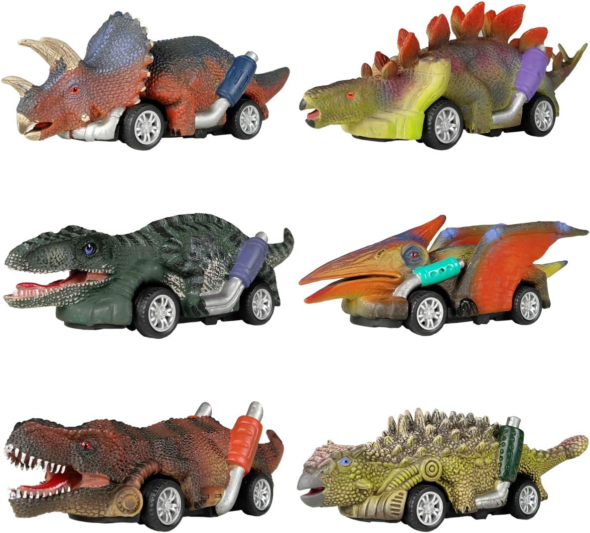 Dinosaur Toy Pull Back Cars, 6 Pack Dino Toys for 3 Year Old Boys Girls and Toddlers, Boy Toys Age 3, 4, 5 and Up, Pull Back Toy Cars