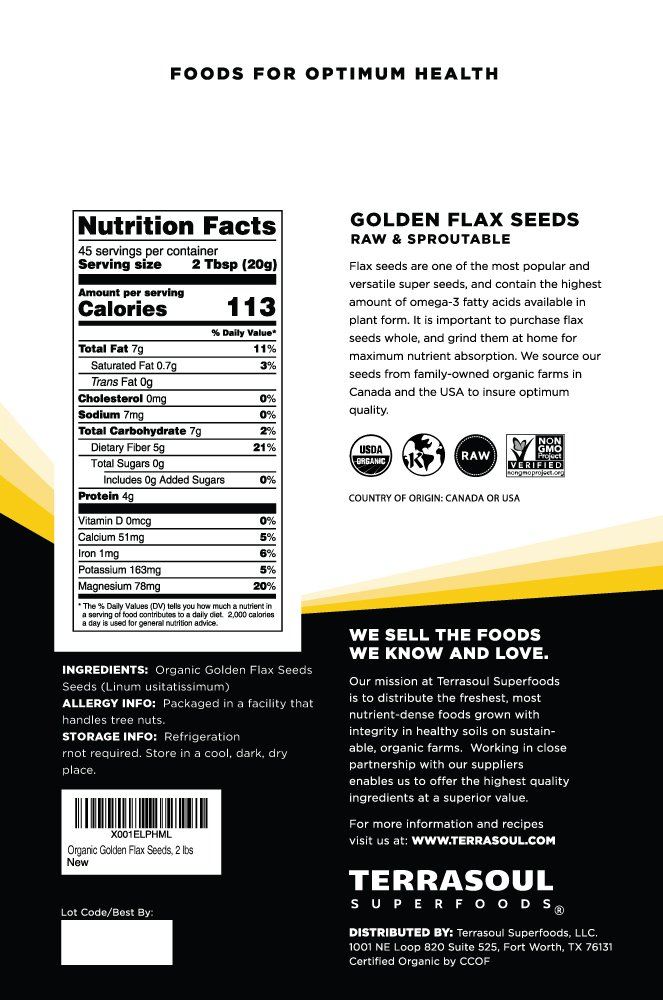 Terrasoul Superfoods Organic Golden Flax Seeds, 6 Lbs (3 Pack)