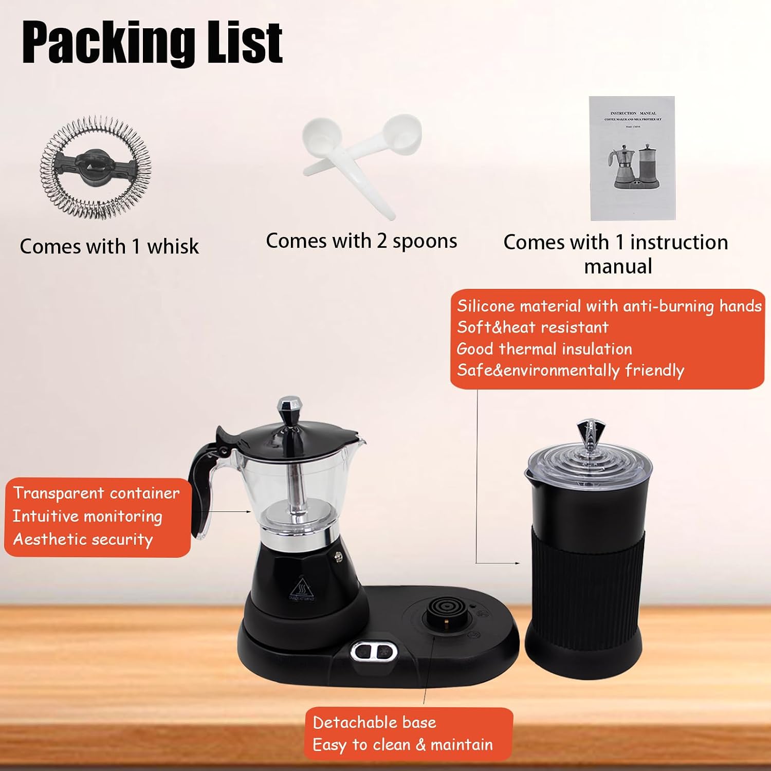 Espresso Maker with Milk Frother Electric Moka Pot 2-in-1 Espress Machine Aluminium One-Touch Operation Milk Froth Fine and Dense White 110V