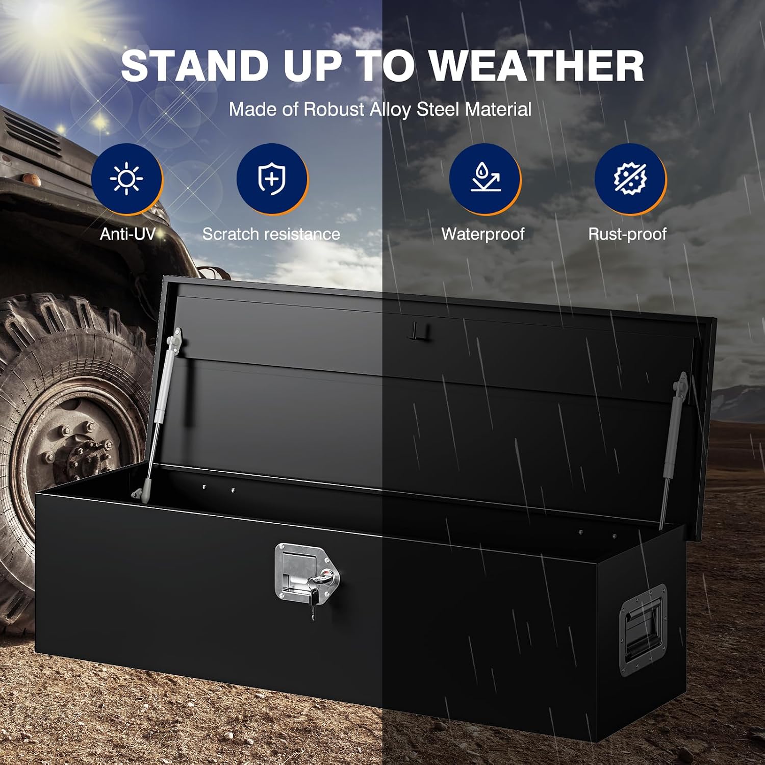 30 Inch Steel Heavy Duty Truck Bed Tool Box, Trailer Tongue Tool Box with Lock and Keys, Tool Box for Storage, Utility Trailer Tool Box for Truck, Pickup, RV, Trailer