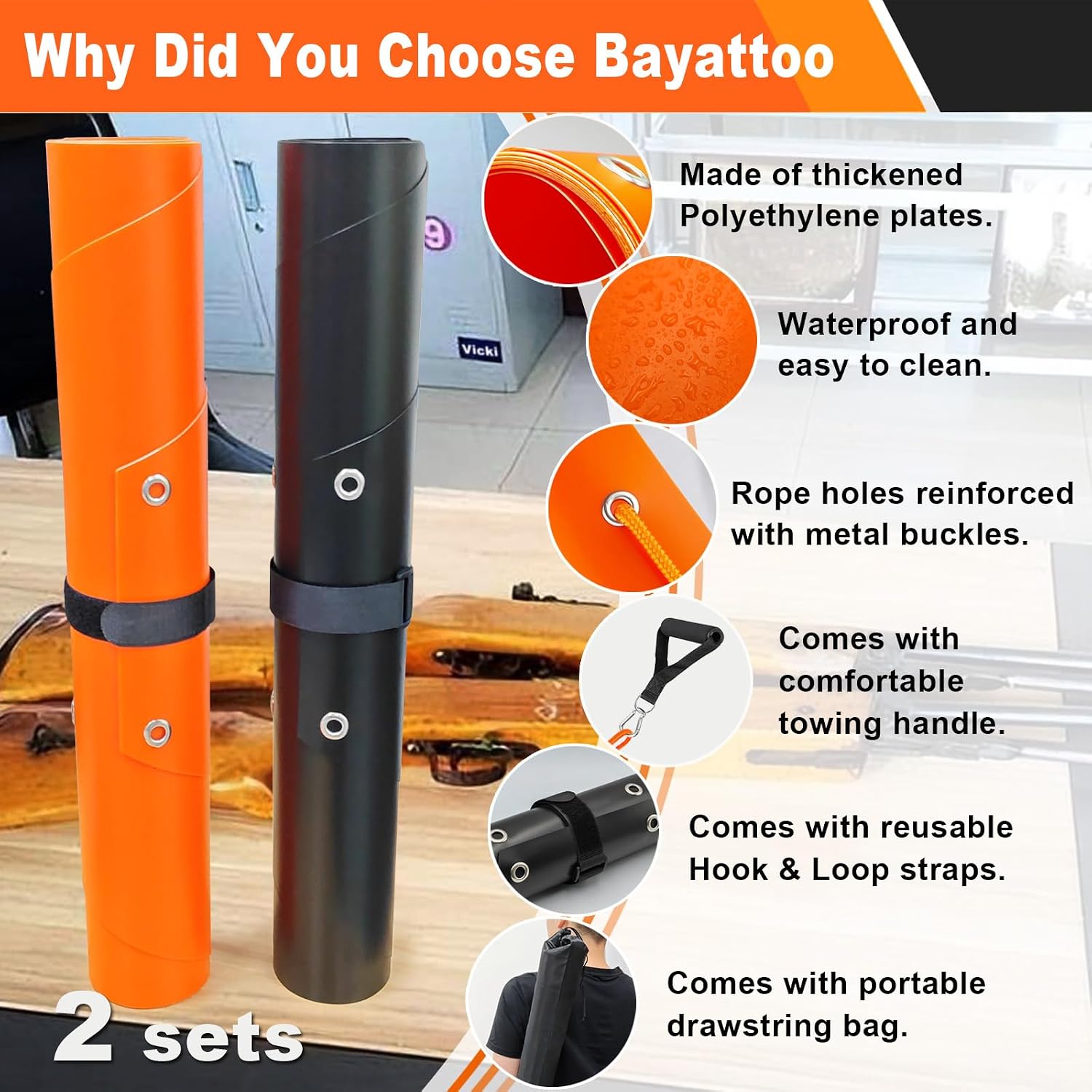 Bayattoo Heavy Duty Drag Sled Mat-Thickened Tear-Resistant HDPE with Pull Cables, Portable Yard, Hunting & Construction Hauler