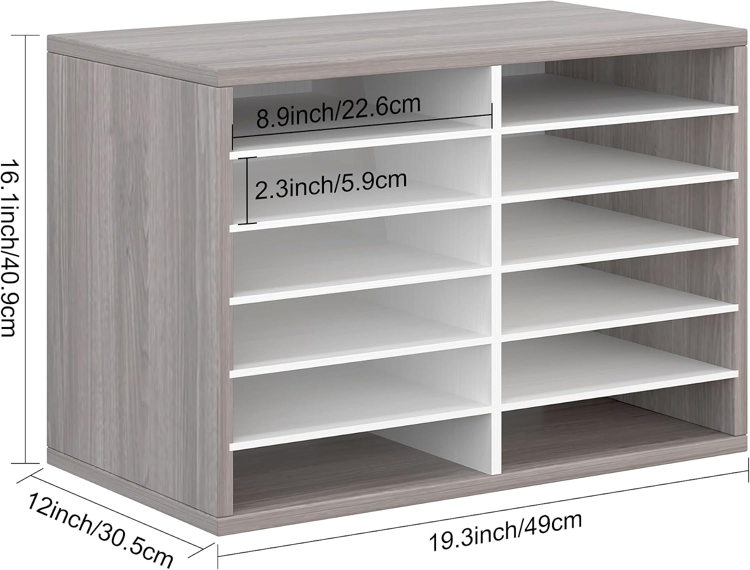 EasyPAG 12 Compartments Wooden Literature Organizer with Adjustable Shelves, 6000 Sheets Capacity Paper Organizer