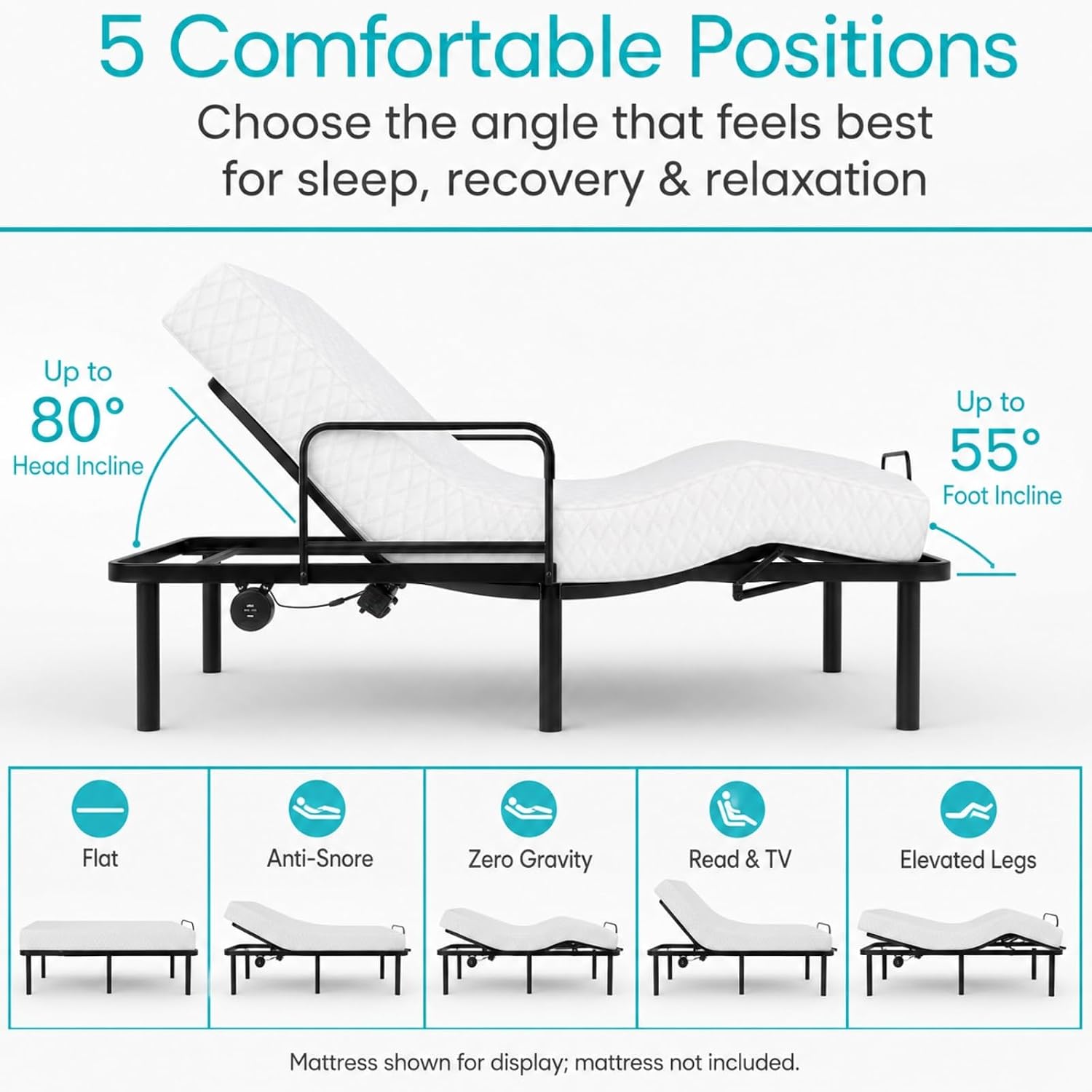 Vive Adjustable Bed Base Frame (Twin) - Electric Heavy Duty Metal Platform Bed Frame with Adjustable Base for Hospital Mattress - Remote for Head