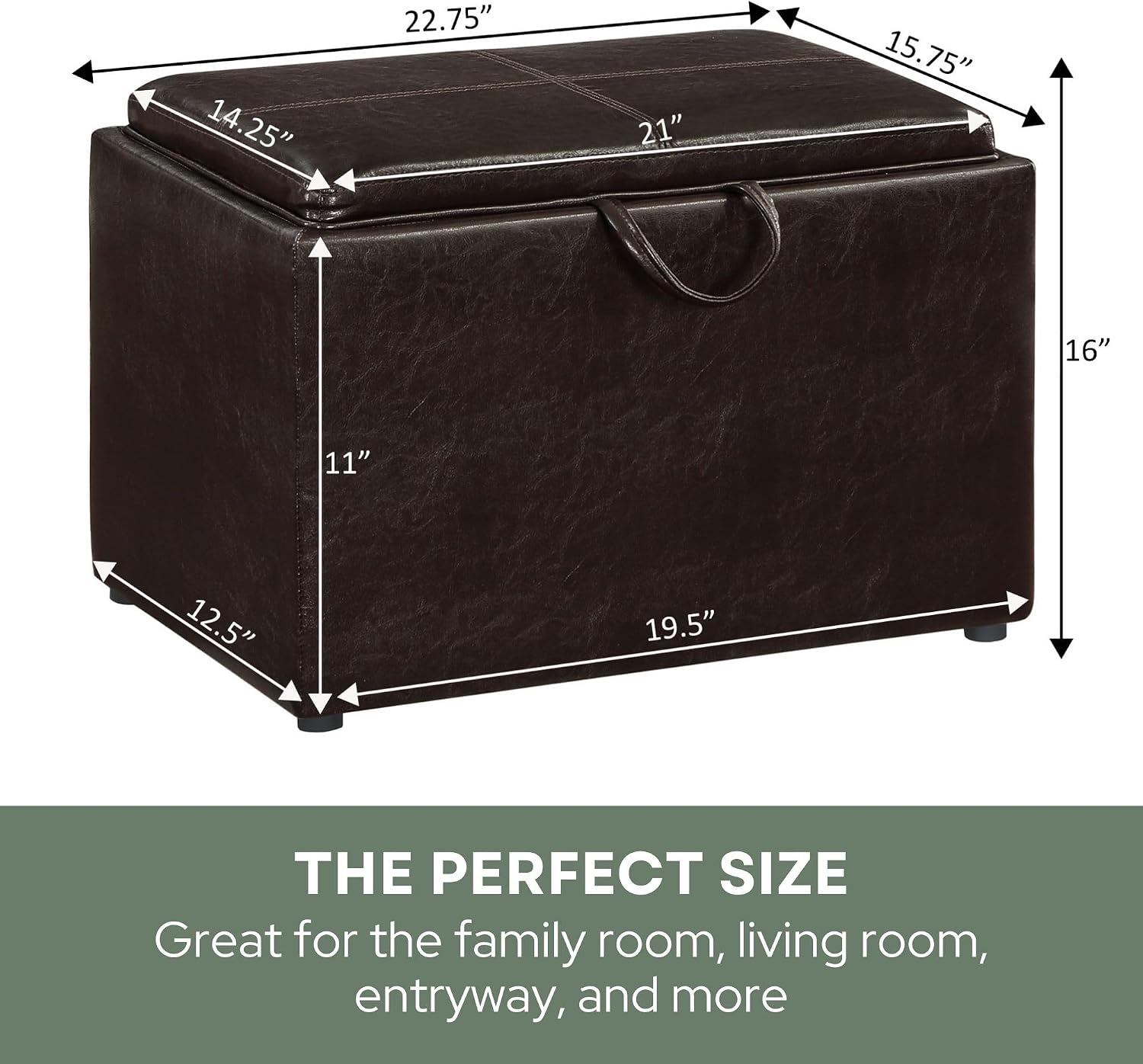 Convenience Concepts Designs4Comfort Accent Storage Ottoman 22.75" - Modern Foot Stool with Decorative Tray for Living Room, Dining Room, Office, Blue Faux Leather