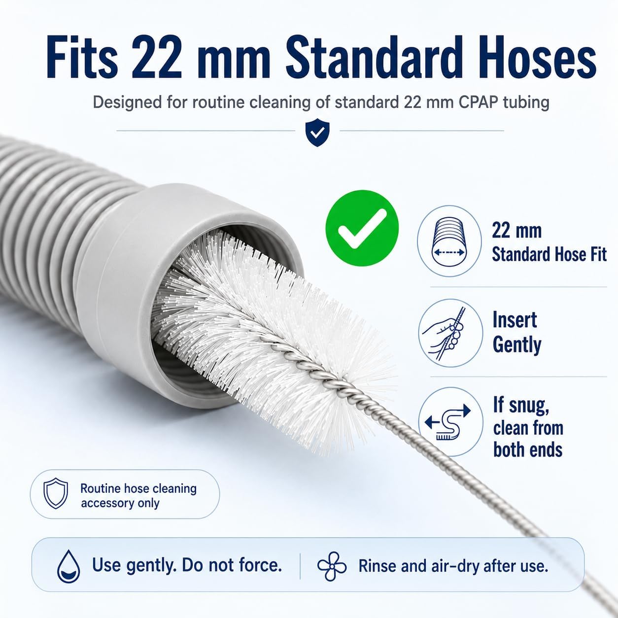 CPAP Cleaning Brush Set, 78.7 in Dual-Ended CPAP Hose Brush for 22 mm & 15 mm Tubing, Tube Cleaning Brush & Hose Cleaner Brush with Detail Brush for Mask