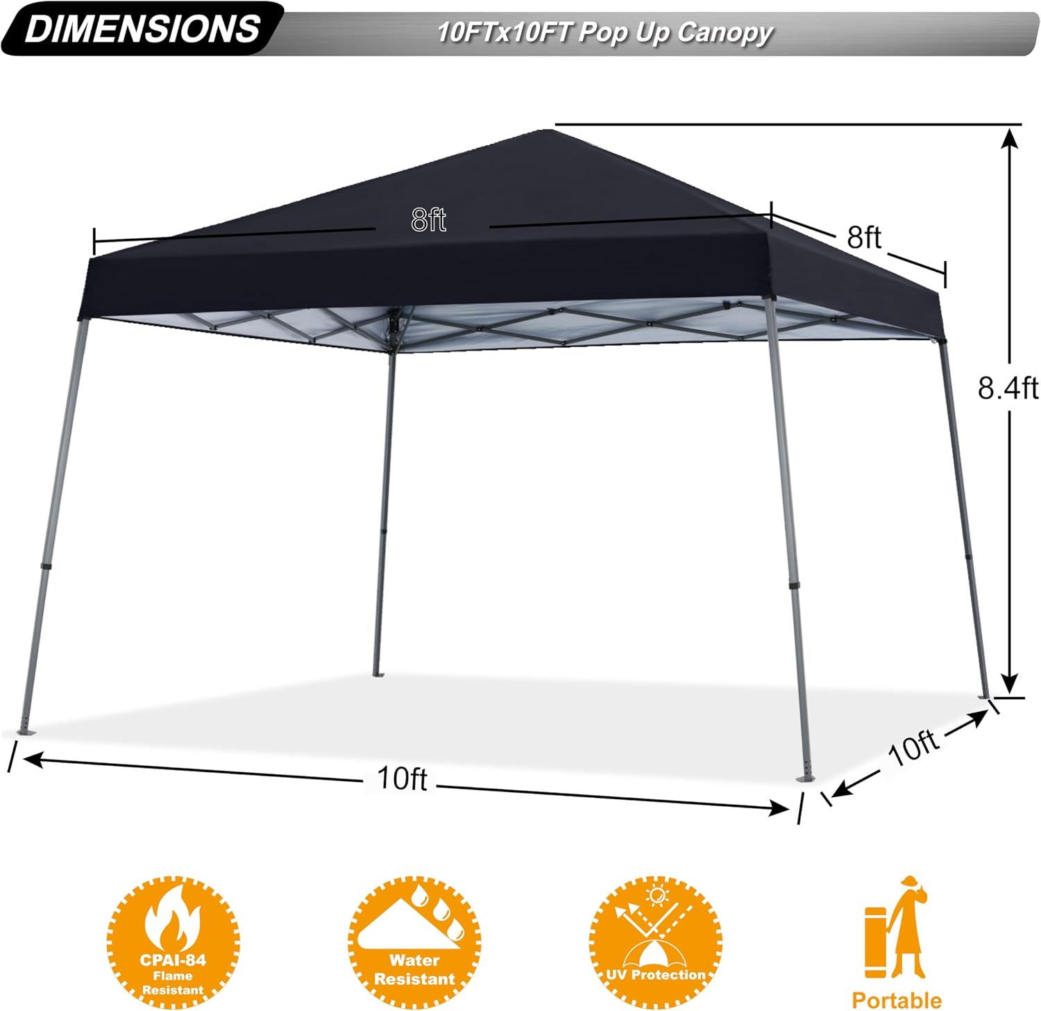ABCCANOPY 11x11 Pop Up Canopy Tent, Stable Slant Leg Outdoor Shade, Black