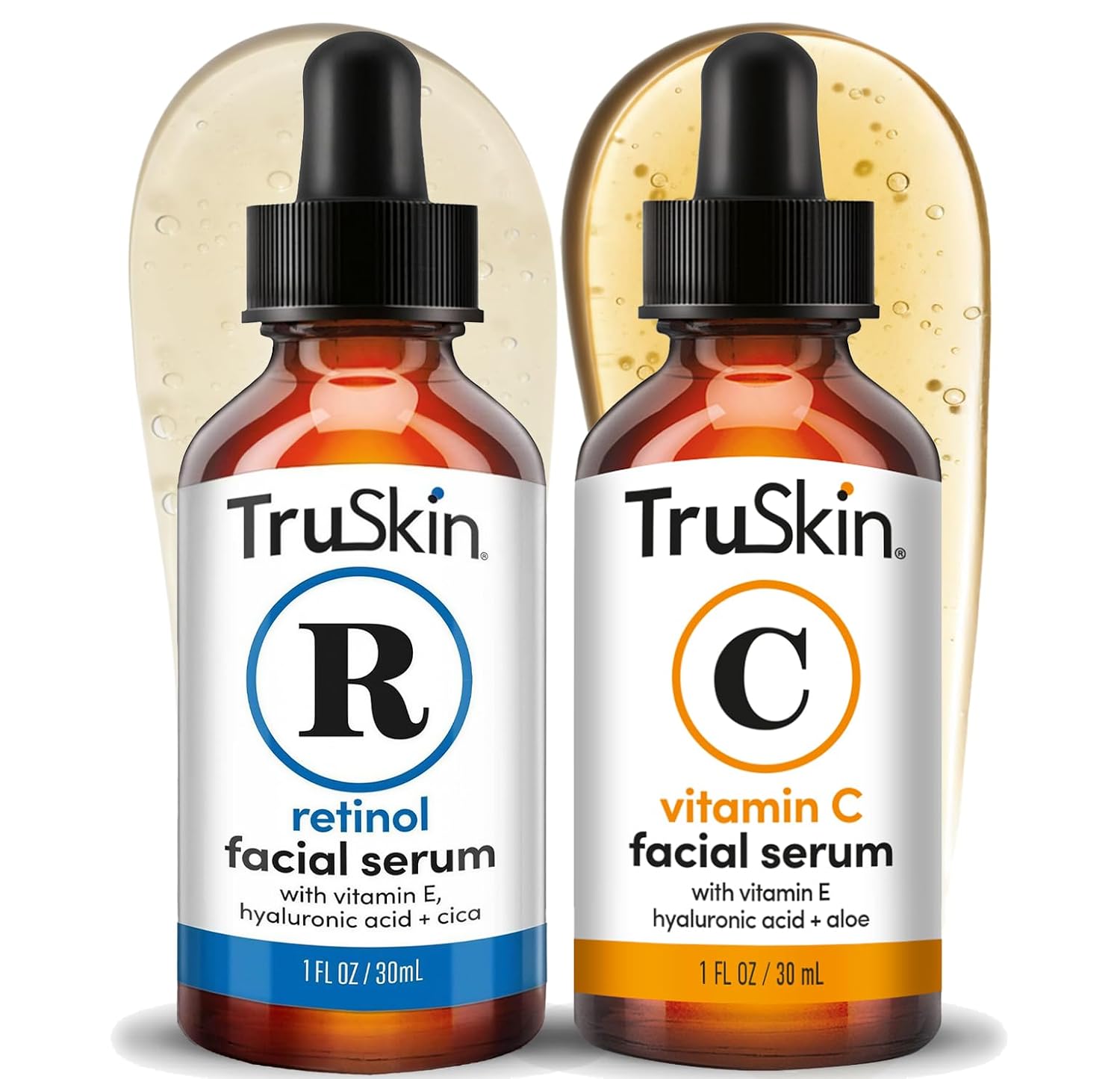TruSkin Face Serum Duo - Vitamin C Serum & Retinol Serum for Face - AM & PM Anti Aging Skincare Routine - Brightening & Smoothing Facial Serums