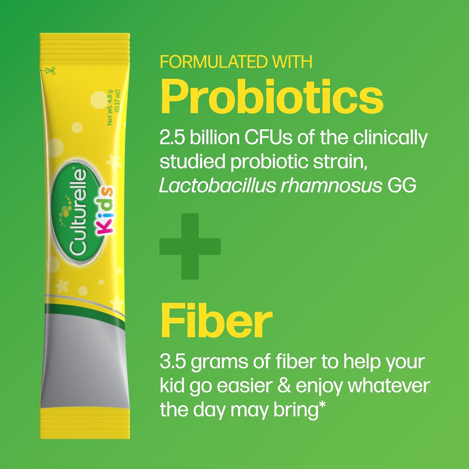 Culturelle Kids Probiotic + Fiber Packets, Ages 1+, Unflavored, 24 Count | From the #1 Pediatrician-Recommended Brand± Digestive Health & Immune Support, Help Restore Regularity*, Children & Toddlers