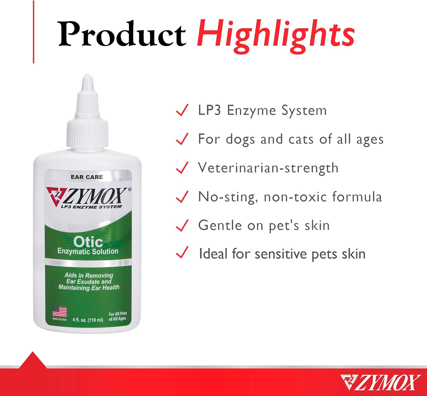 PKB Animal Health Zymox Otic Enzymatic Solution for Dogs and Cats to Soothe Ear Infections Without Hydrocortisone for Itch Relief, 4oz