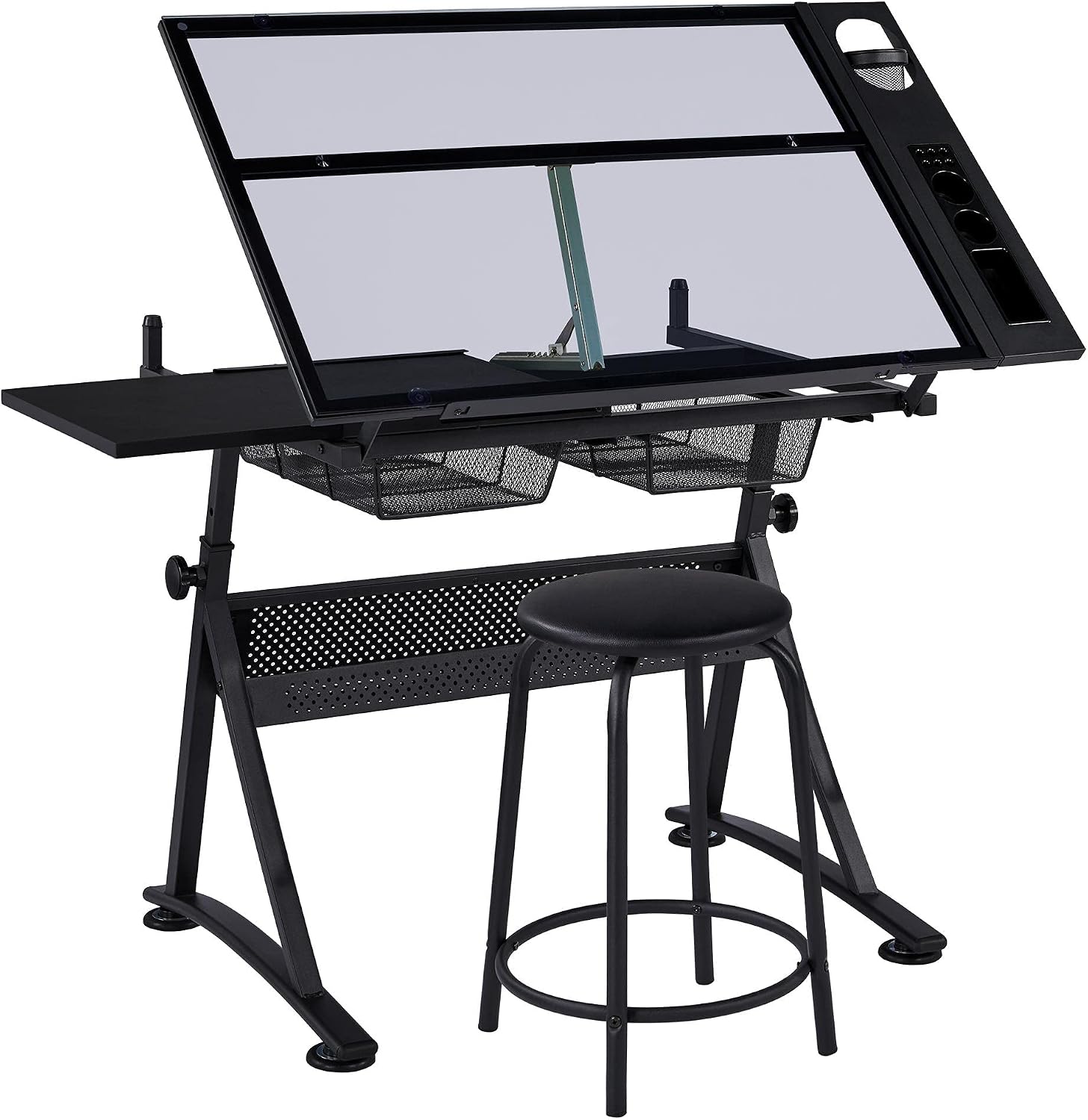 Yaheetech Adjustable Drafting Table & Stool, Tilting Glass Art Desk