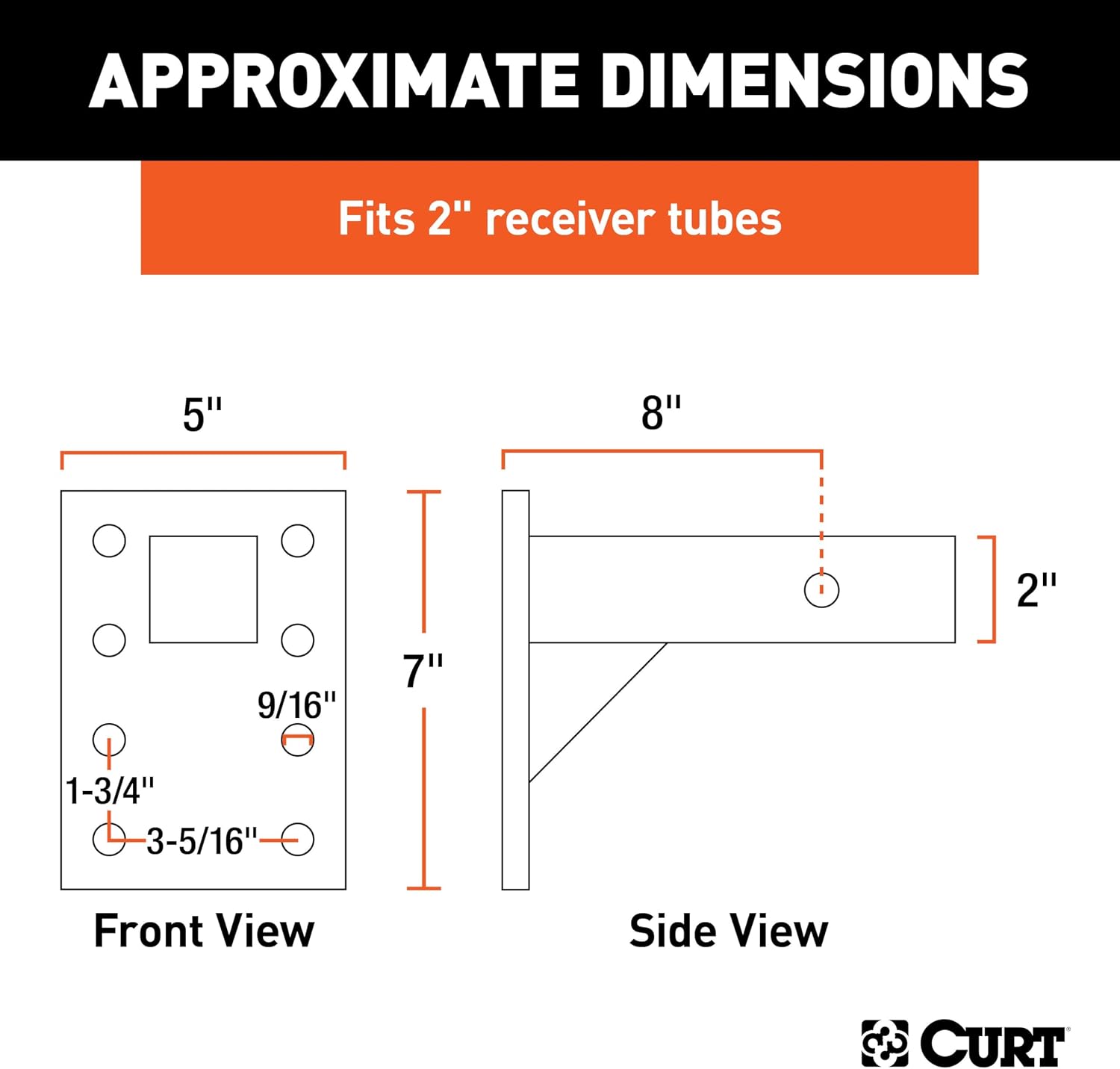 CURT 48325 Adjustable Pintle Mount for 2-Inch Hitch Receiver, 15,000 lbs., 6-1/2-Inch Drop, 8-Inch Length