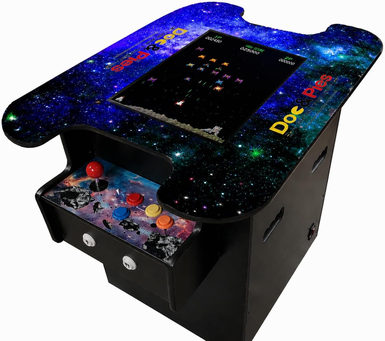 Doc and Pies Arcade Factory 516-Game Full Size Cocktail Arcade Machine – 2 Player Retro Arcade Table with LCD Screen, Joysticks & Buttons – Classic Arcade Cabinet for Home or Game Room