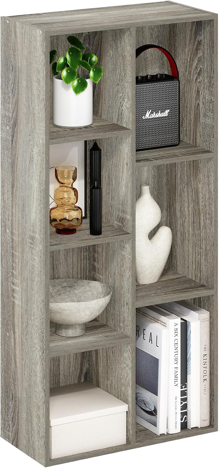 Furinno LUDER Book Shelf, 5-Cube Bookshelf, Reversible Bookcase, 9.4 x 19.5 x 31.5, Easy Assembly, for Living Room, Bedroom, Home Office, White