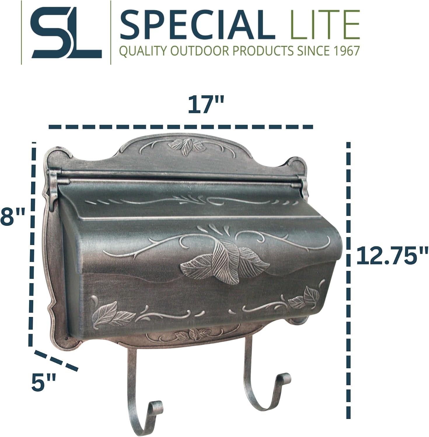 Special Lite Floral Horizontal Wall Mount Mailbox - Black Aluminum Mailbox for Wall Mount - SHF-1001-BLK