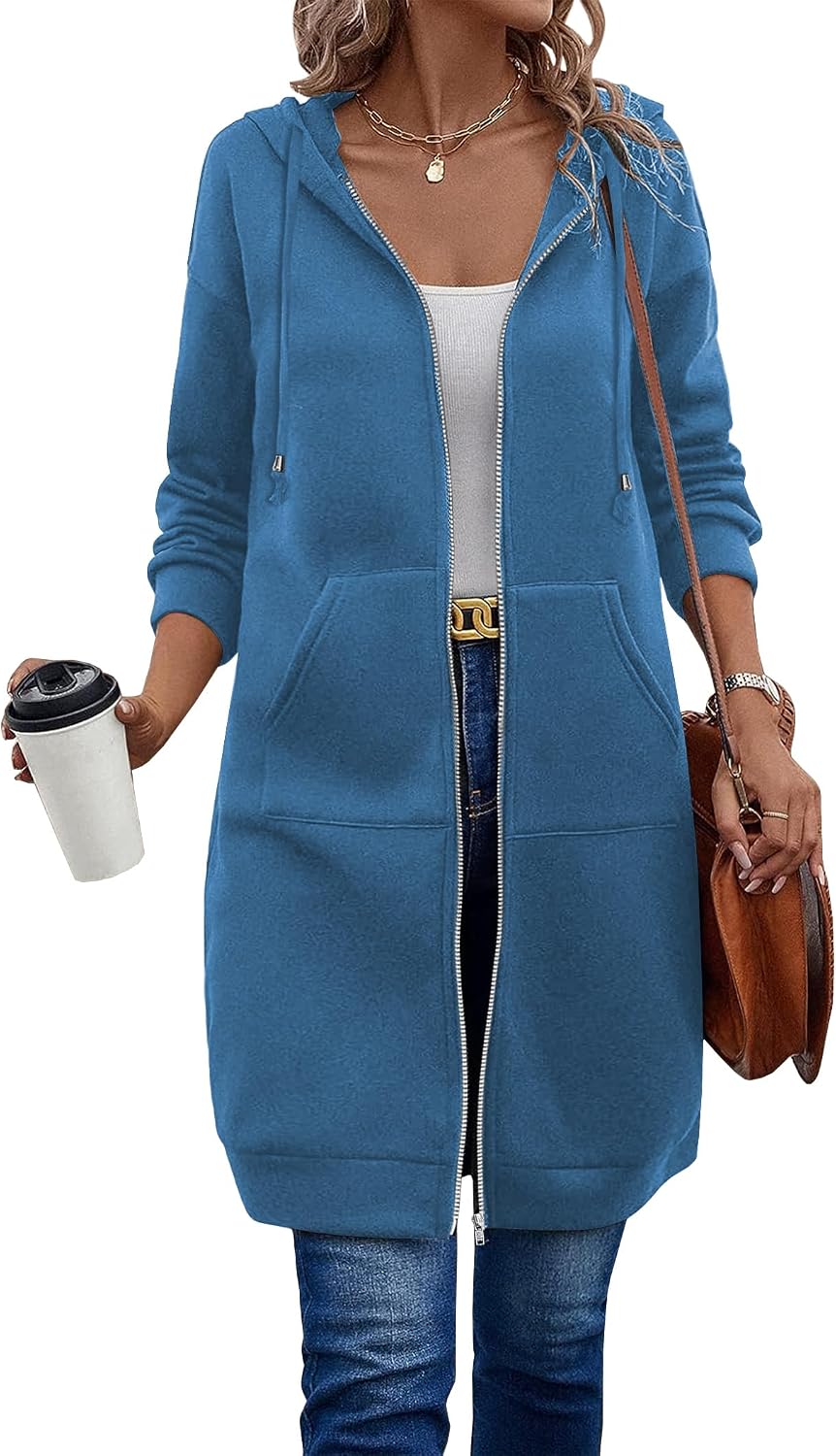 ELESOL Women Casual Zip up Fleece Hoodies Tunic Sweatshirt Long Jacket