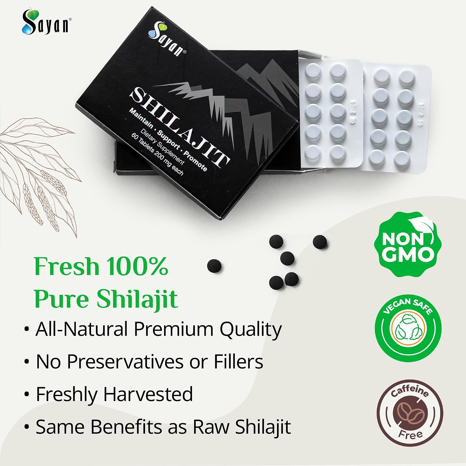 Shilajit Tablets 60 Count for Men and Women, 200mg Fulvic Acid | 85+ trace minerals, lab-tested, more effective than resin and capsules
