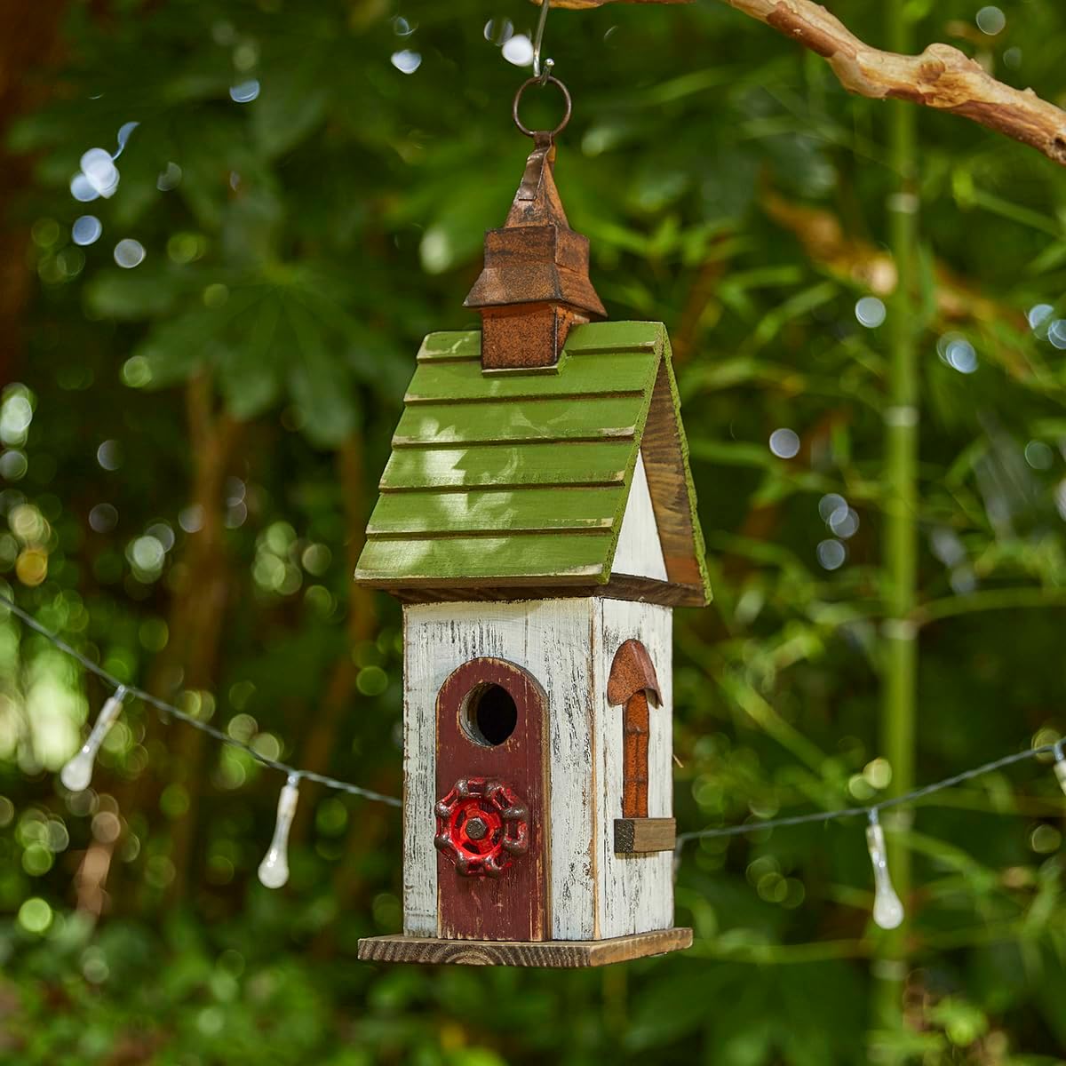 Glitzhome Bird Houses for Outside,10" H Rustic Wooden Bird House Garden Distressed Decorative Birdhouse for Outdoors, Hanging Birdhouse for Bluebird Hummingbird Wren Finch Cardinals Cedar