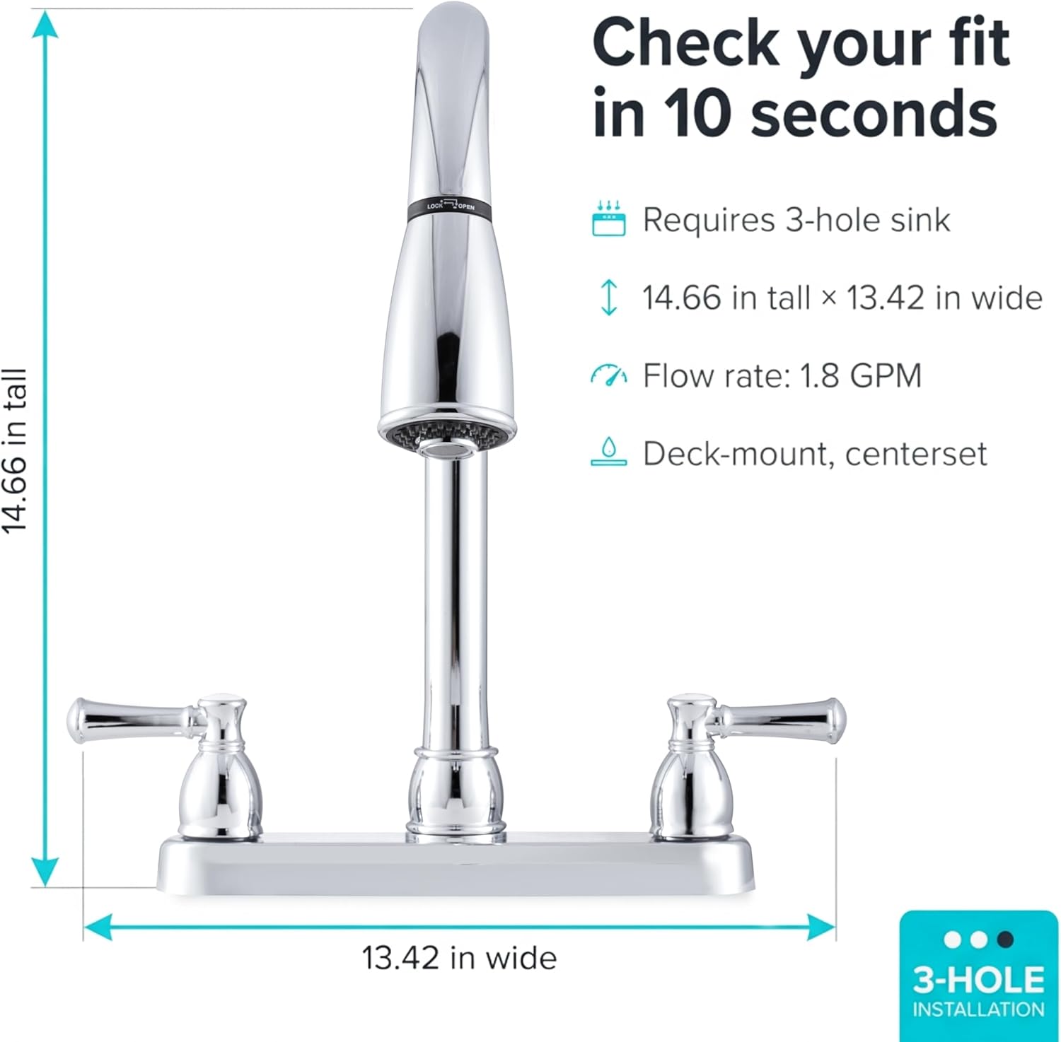 Dura Faucet DF-PK350L-SN RV Pull-Down Kitchen Sink Faucet (Satin Nickel) | Stream-to-spray sprayer with a corrosion-resistant non-metallic build. Brushed Satin Nickel. Plated ABS plastic (not metal).