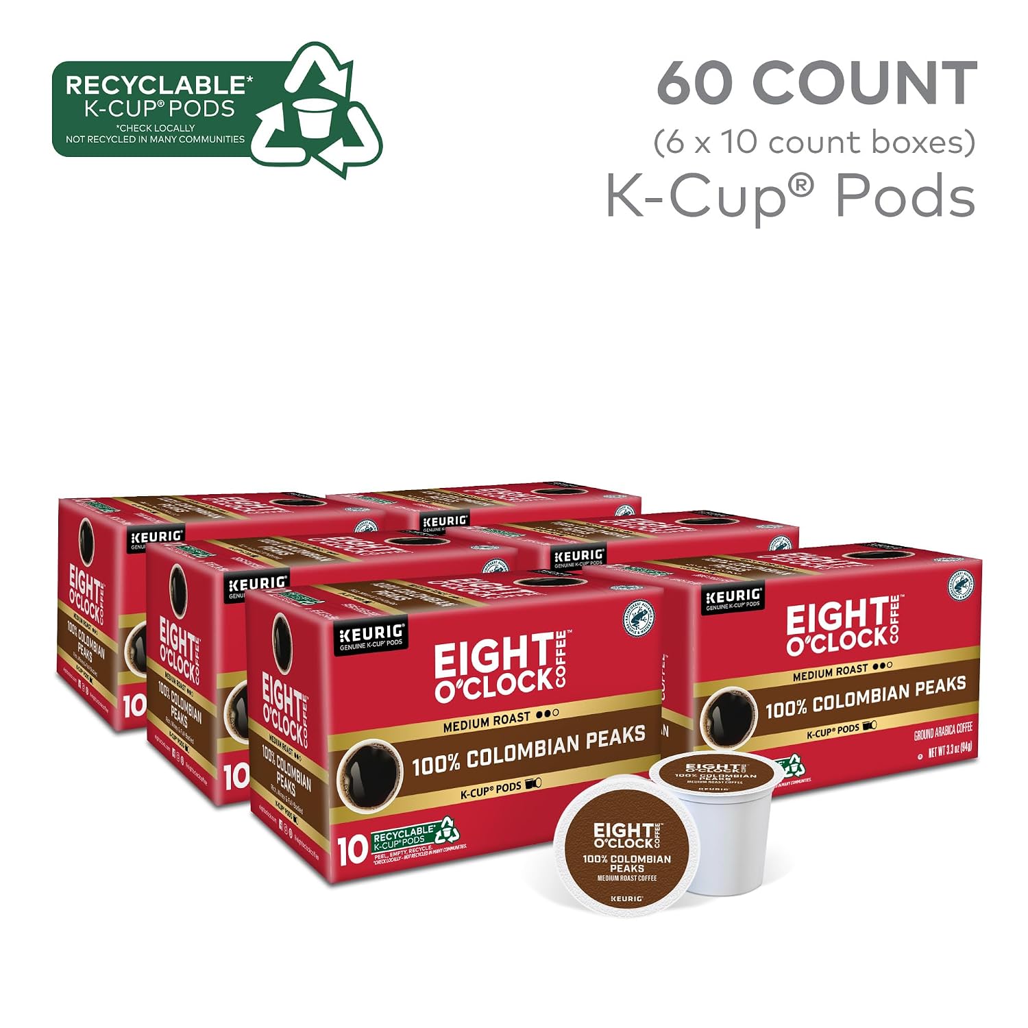 Eight O'Clock Coffee The Original, Single-Serve Keurig K-Cup Pods, Medium Roast Coffee Pods, 72 Count