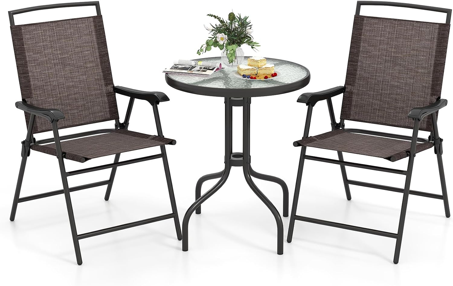 S AFSTAR 3-Piece Bistro Set, Patio Furniture Set for Outdoor Poolside Balcony Garden Yard, 28" H Outdoor Round Table and 2-Pack Folding Chairs