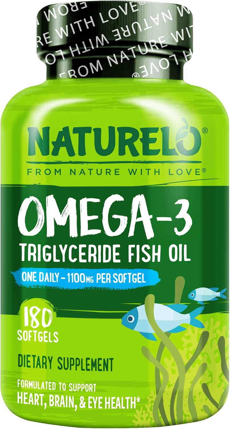 NATURELO Burpless Omega 3 Fish Oil Supplement, 1100mg, 60 Softgels | Triglyceride omega-3, omega 3 DHA EPA, liquid fish oil, 2 months supply