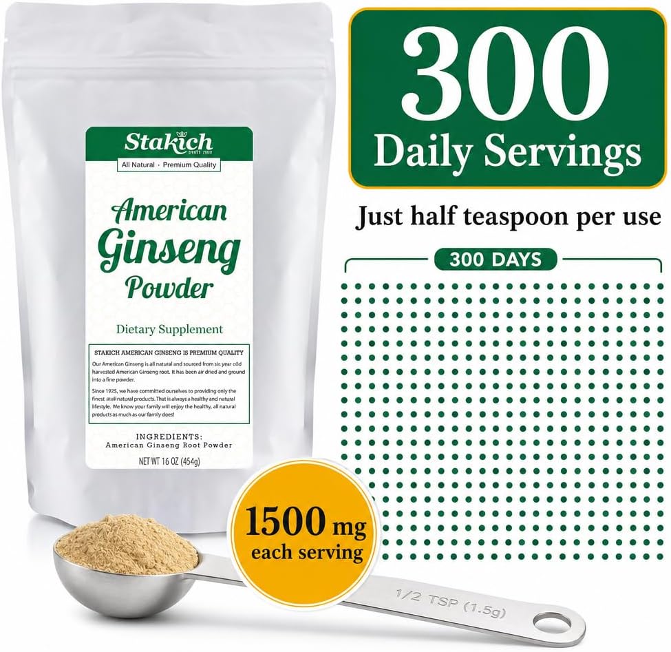 Stakich American Ginseng Root Powder - 100% Pure Root Powder - 1 lb