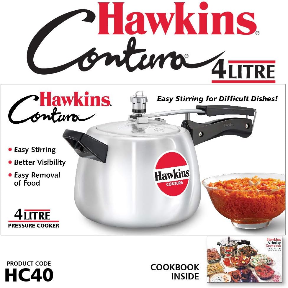 Hawkins 3.5 Litre Contura Pressure Cooker, Handi Inner Lid Cooker, Silver (HC35)