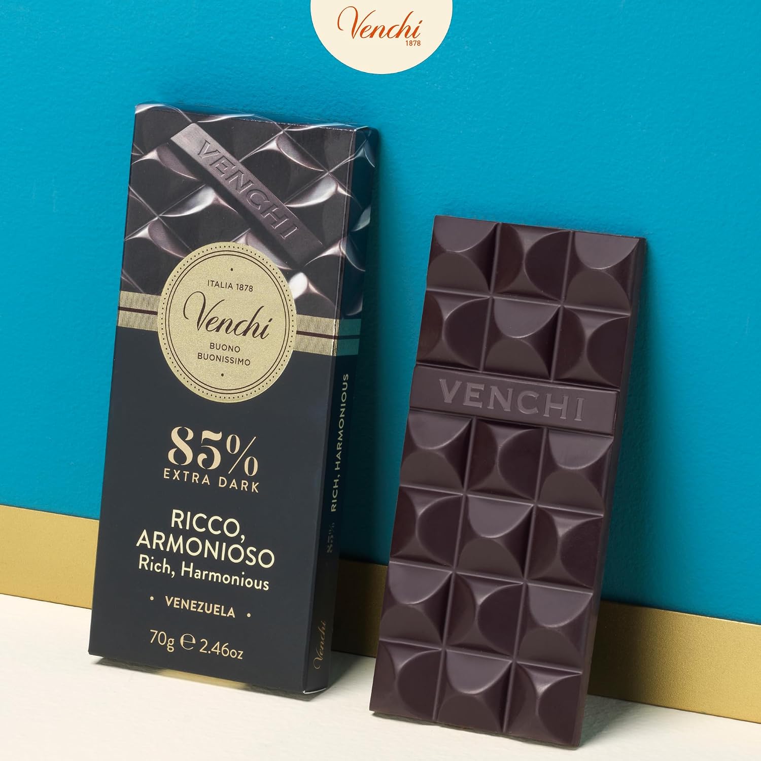 Venchi - Venezuelan Cocoa Blend - 85% Dark Chocolate Bar, 2.46oz - Single Origin Premium Fine Chocolate - Naturally Gluten Free - Vegan