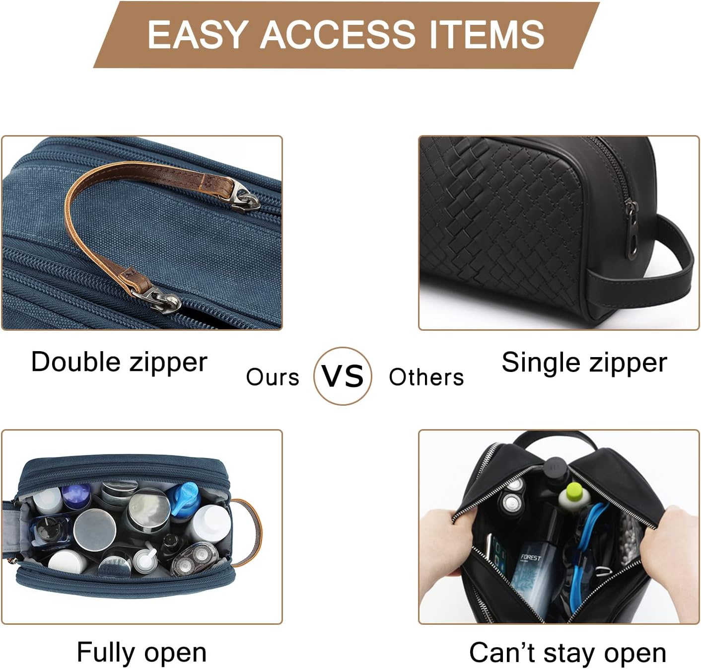 BAGSMART Toiletry Bag for Men, Canvas Travel Toiletry Organizer Dopp Kit Water-resistant Shaving Bag for Toiletries Accessories,Grey-Medium