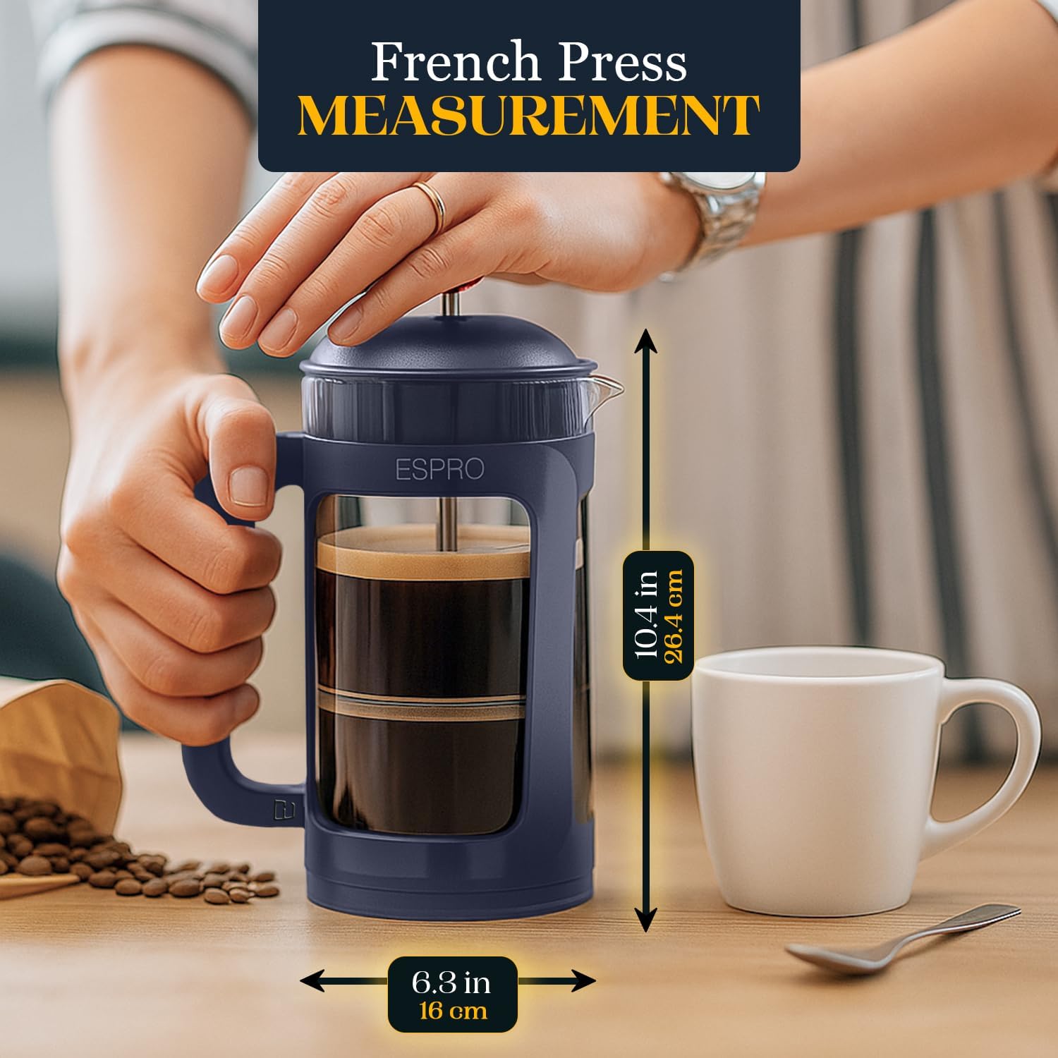 ESPRO P3 French Press Coffee Maker, 32oz, Black, Double Micro Filter Press | Grit-Free Coffee Press, Thicker Borosilicate Heat Resistant Glass french press, Tea Press, Easy Coffee Brewer, Tea Brewer