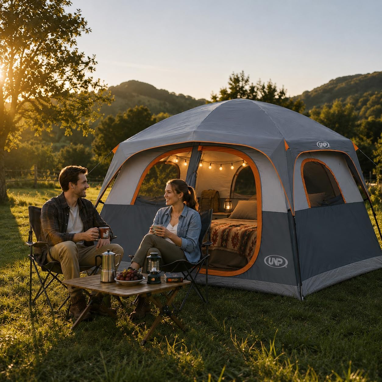 UNP 6 Person Tents for Camping Waterproof Family Cabin Tent with Rainfly