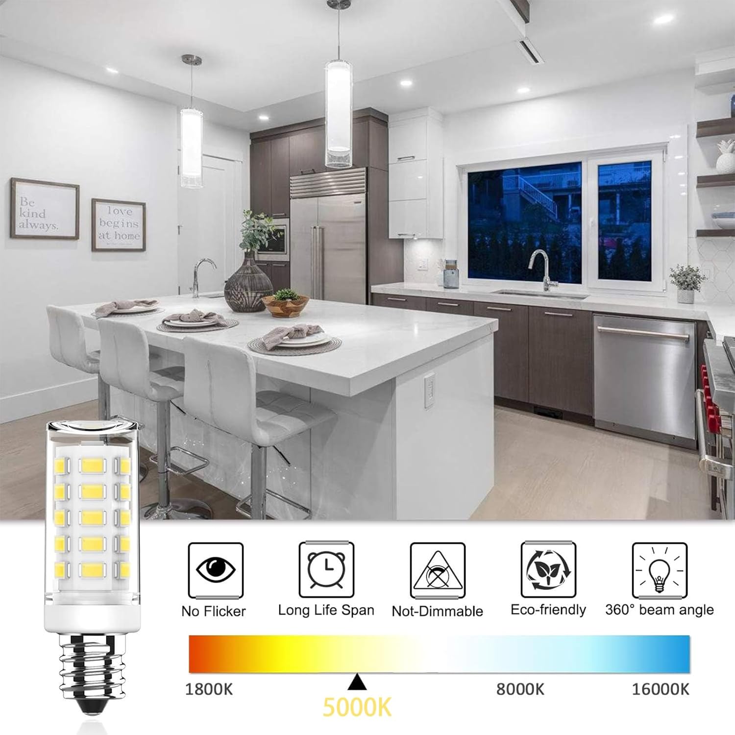 KLG E12 LED Bulb, Mini Candelabra Base, 4W (40W Equivalent), 5000K Daylight White Non-Dimmable, T3/T4 Small Bulb for Ceiling Fans and Chandeliers