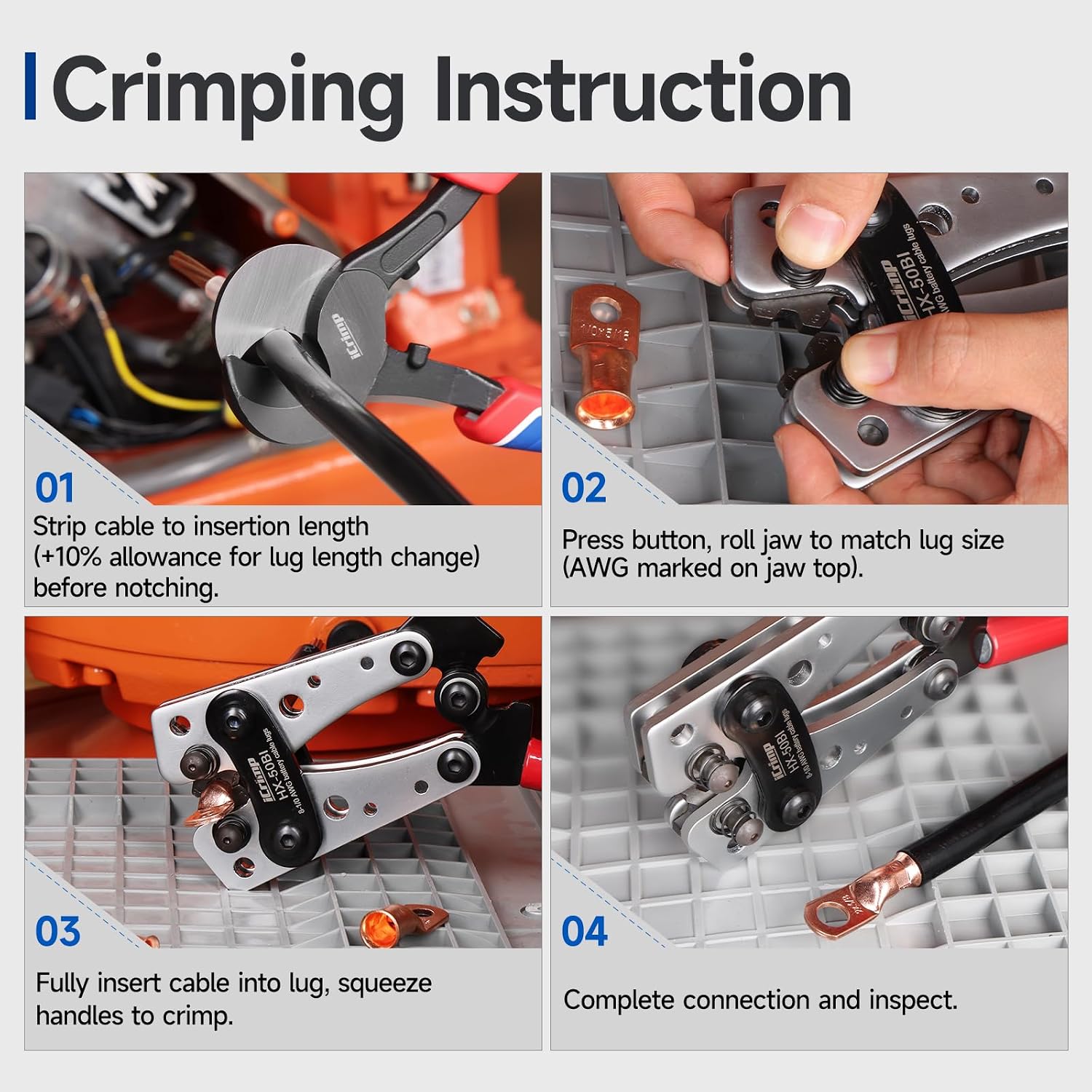 iCrimp Cable Lug Crimping Tool for Heavy Duty Wire Lugs AWG 8-1/0 | Battery Cable Crimper, Battery Terminal, Copper Lugs