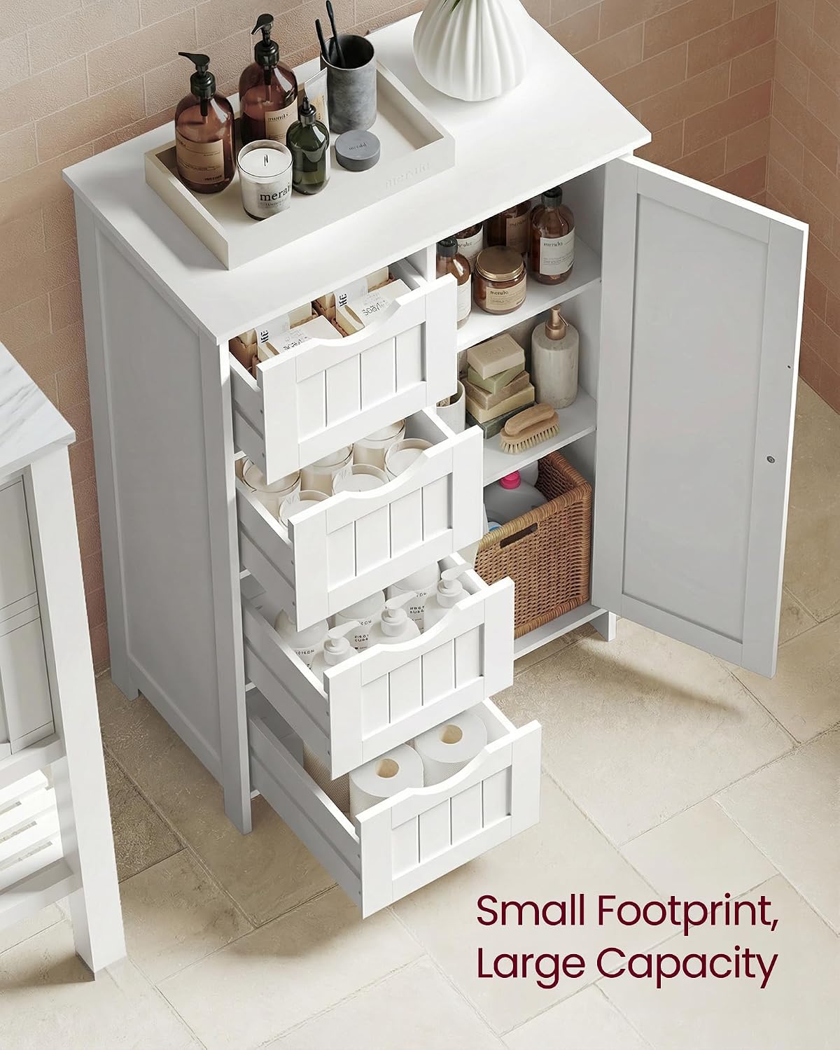 VASAGLE Floor Storage Cabinet, Freestanding Storage Unit with 2 Adjustable Shelves, for Bathroom Living Room Dining Kitchen, 11.8 x 23.6 x 31.5 Inches, Cloud White UBCB60WV1