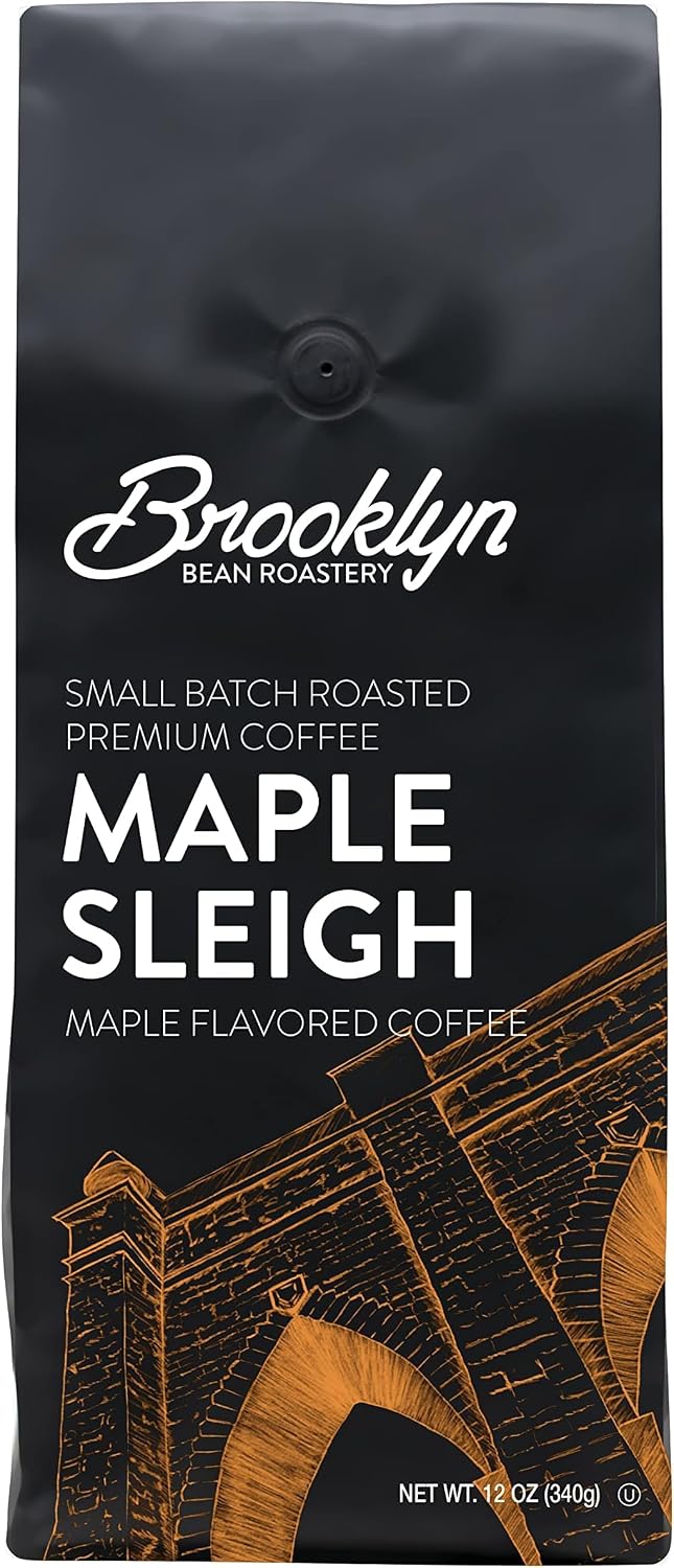 Brooklyn Beans Maple Sleigh 100% Arabica Craft Roasted Ground Coffee, Premium Maple Flavored Roast, 12 Oz Bag