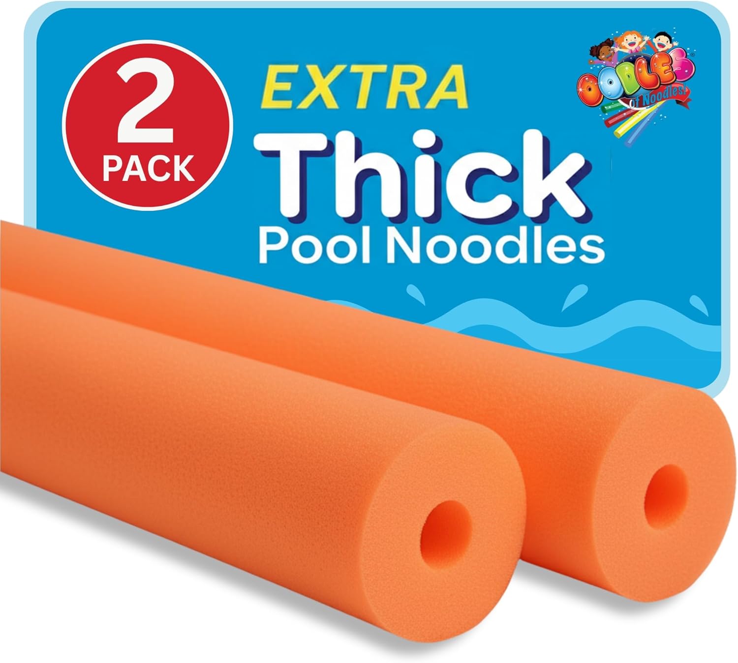 Oodles of Noodles Foam Pool Swim Noodles 2 Pack, Hollow Core Swimming Foam Tube for Pool Floats, Buoyant for Beach, Water Play, Crafts, DIY Projects & Pipe Insulation